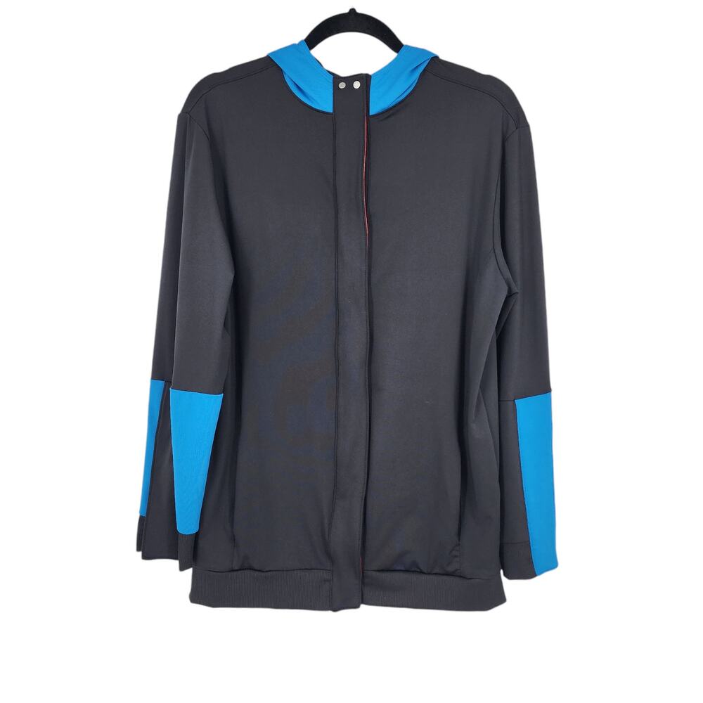 Lucky In Love Black Blue Snap Hooded Long Sleeve Lightweight Jacket Size Small